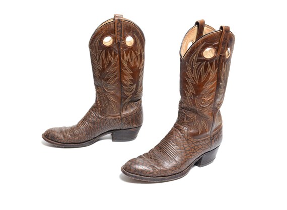 Bottes Western Vintage Dan Post – Homme – Taille 10B – Cuir Marron Imitation Lézard