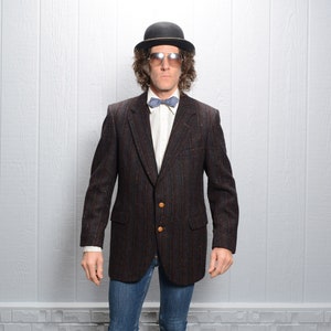 Herren Vintage Sport Sakko 70er 80er Jahre Harris Tweed Sakko aubergine braun Nadelstreifen Blazer Stafford 40R 40