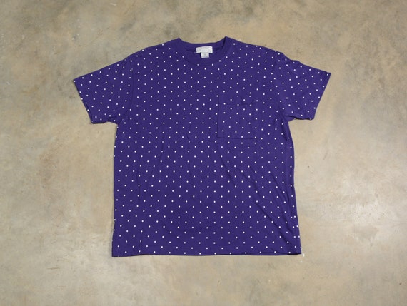 vintage 80s 90s purple crew neck t-shirt polka do… - image 1