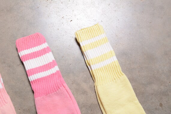 vintage 80s tube socks pastel yellow pink peach w… - image 3