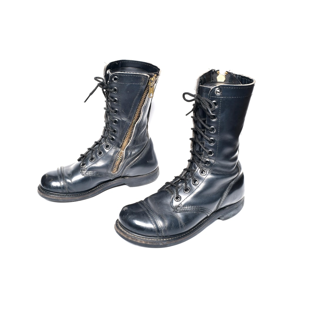 Vintage 70s Combat Boots Paratrooper Jump Work Boots Zipper Side