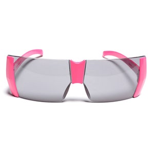 vintage 60s 70s black pink plastic sunglasses mod space age wraparound shield ski skiing 1960 1970 men women unisex Italy Samco