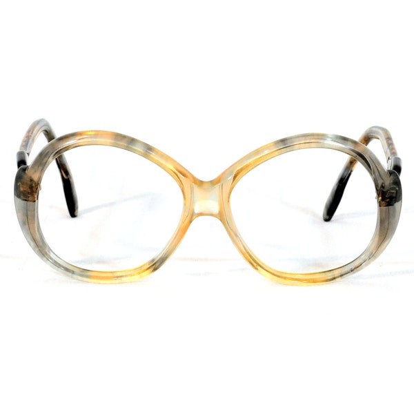 vintage 60s glasses yellow gray plastic tiger stripe 1960 Carita Paris bugeye eyeglasses frames Lucky 7