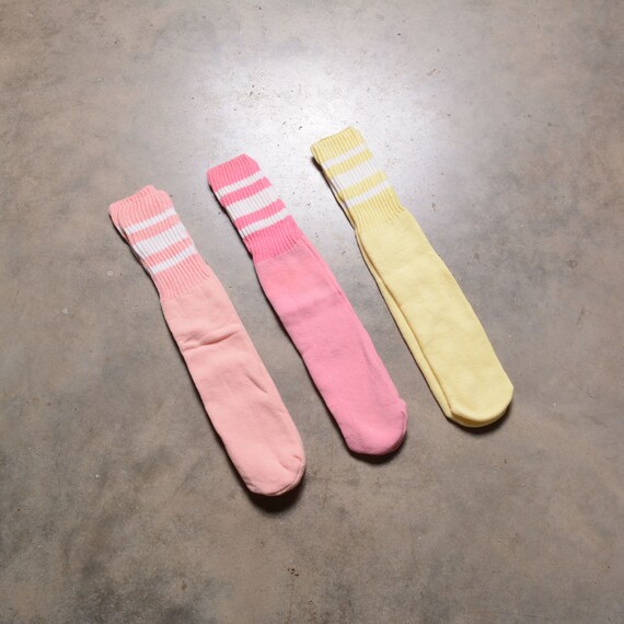 vintage 80s tube socks pastel yellow pink peach w… - image 1