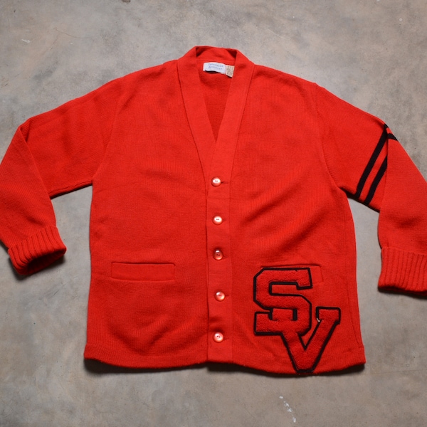 vintage 60s 70s varsity sweater letter letterman red acrylic cardigan SV men women unisex M/L Tennessee American