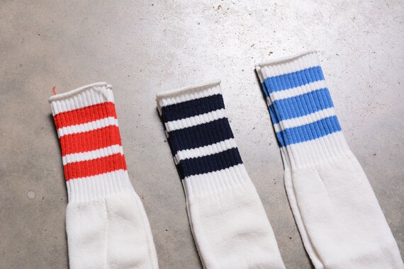 vintage 80s tube socks red blue navy stripe 1980 … - image 2