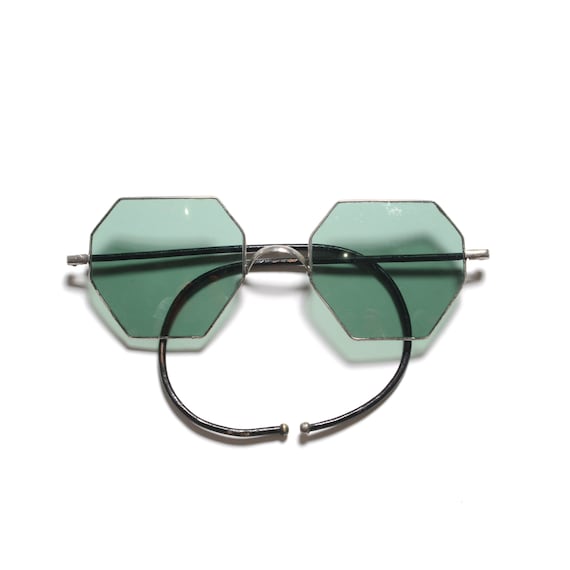 antique 10s 20s octagonal sunglasses blue green le