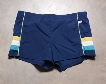 vintage 70s 80s swim trunks Jantzen bathing suit gym short athletic blue white atripe  1970 1980 running tennis marathon M/L 36-38