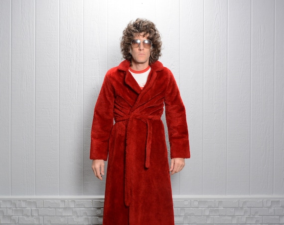 vintage 60s 70s burgundy robe fuzzy bathrobe Char… - image 1