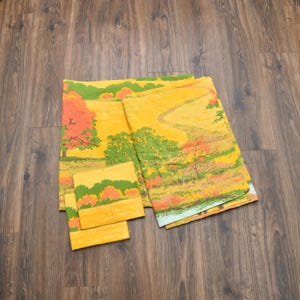 Ensemble de draps king size vintage des années 70, imprimé nature, motif de tissu de literie du milieu du siècle Burlington The Fields