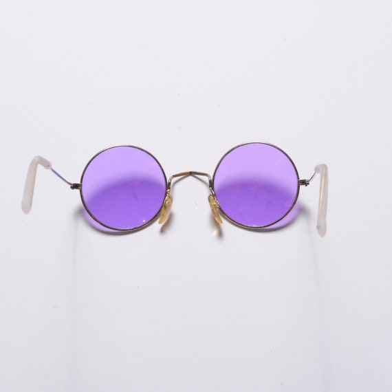 vintage 60s 70s round sunglasses purple lens 1960… - image 2