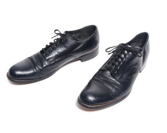 Men Vintage Cap Toe Shoes Stacy Adams Black Leather Dress Shoe