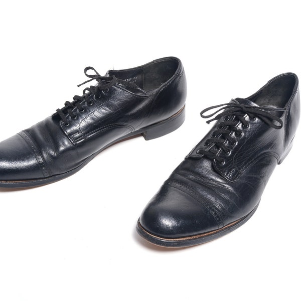 men vintage cap toe shoes Stacy Adams black leather dress shoe size 9.5 D 91/2 70s 80s menswear