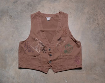 vintage 80s Chico's Design vest lightweight cotton Southwestern Native American Kokopelli vtg size 2