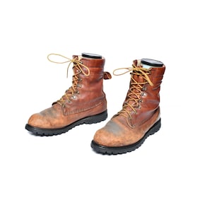vintage 70s Cabela&#39;s work boots distressed brown leather men size 12 EE wide insulated soft toe