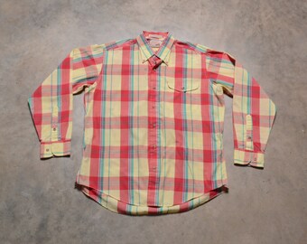 vintage 80s plaid dress shirt preppy trad button down Fox Collection M/L men menswear red yellow green blue