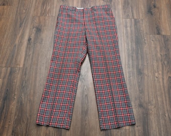 vintage 70s plaid wide leg pants flare trouser36x30 red gray