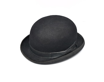 vintage 00s 10s derby hat bowler Edwardian Lincoln Bennet London distressed steampunk cosplay 1900 1910 men women unisex S small