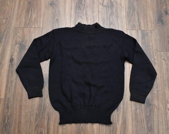 Suéter de cubierta vintage de los años 40 de la Marina de los EE. UU., jersey de cuello alto de lana negra, suéter militar de la Segunda Guerra Mundial.