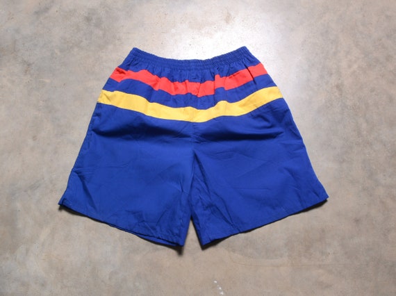 vintage 90s BSR swim trunks shorts red yellow blu… - image 1