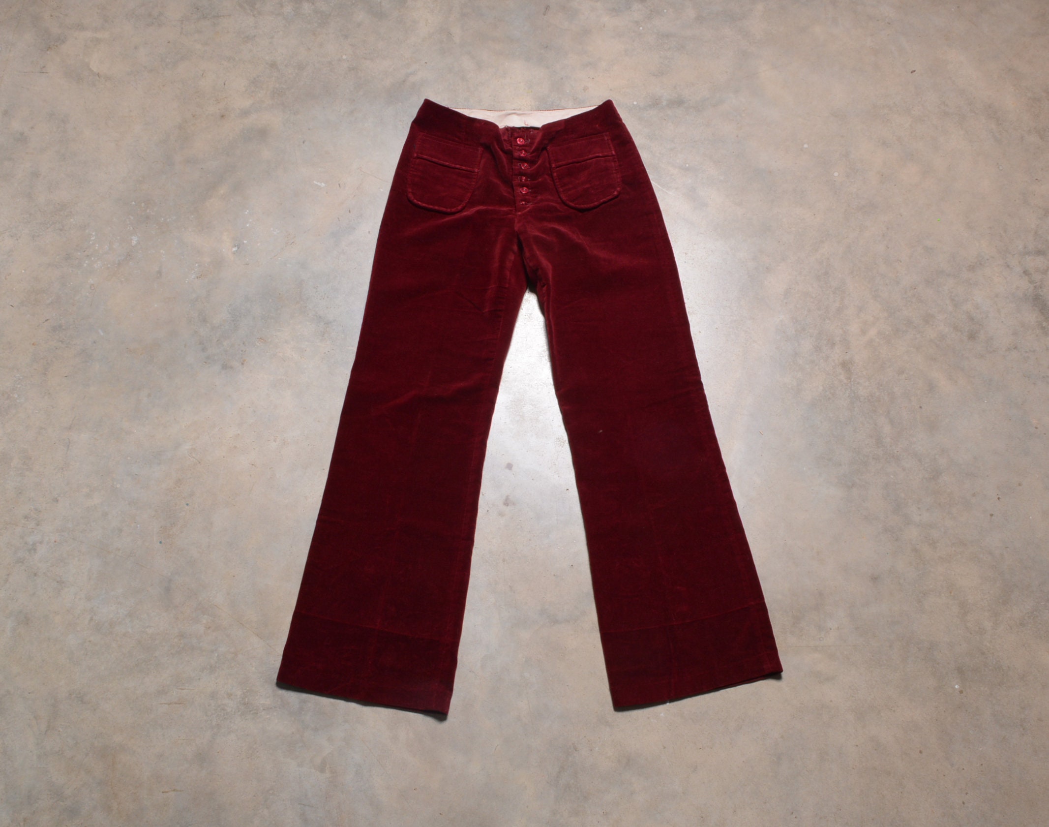 Vintage 70s Red Velour Velvet Flare Pants Bellbottom Trouser ...