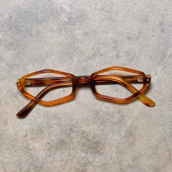 vintage eyewear 60s hexagon hexagonal retro eyeglasses frames brown tortoiseshell 1960 plastic frame France