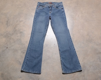 vintage 90s 00s y2k low rise flare LEI bootcut flare stretch jeans hippie boho 1990 2000 women hip hugger jeans vtg size 9