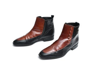 vintage'owe buty Florsheim dwukolorowe, brązowo-czarne, męskie, rozmiar 9,5, wyprodukowane w Hiszpanii