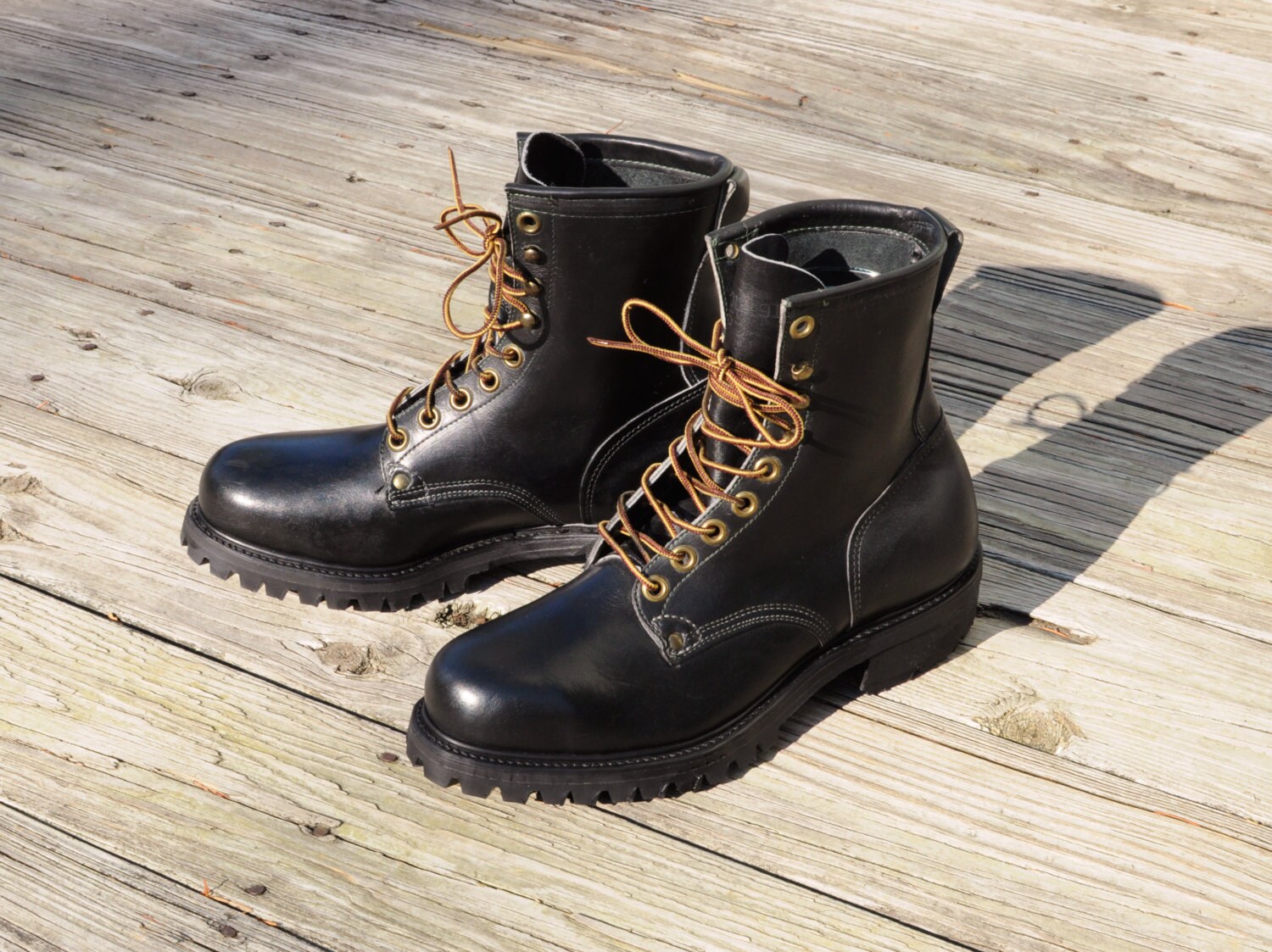 Mens Boots Vintage 70s Knapp Work Boots Black Leather Logger - Etsy