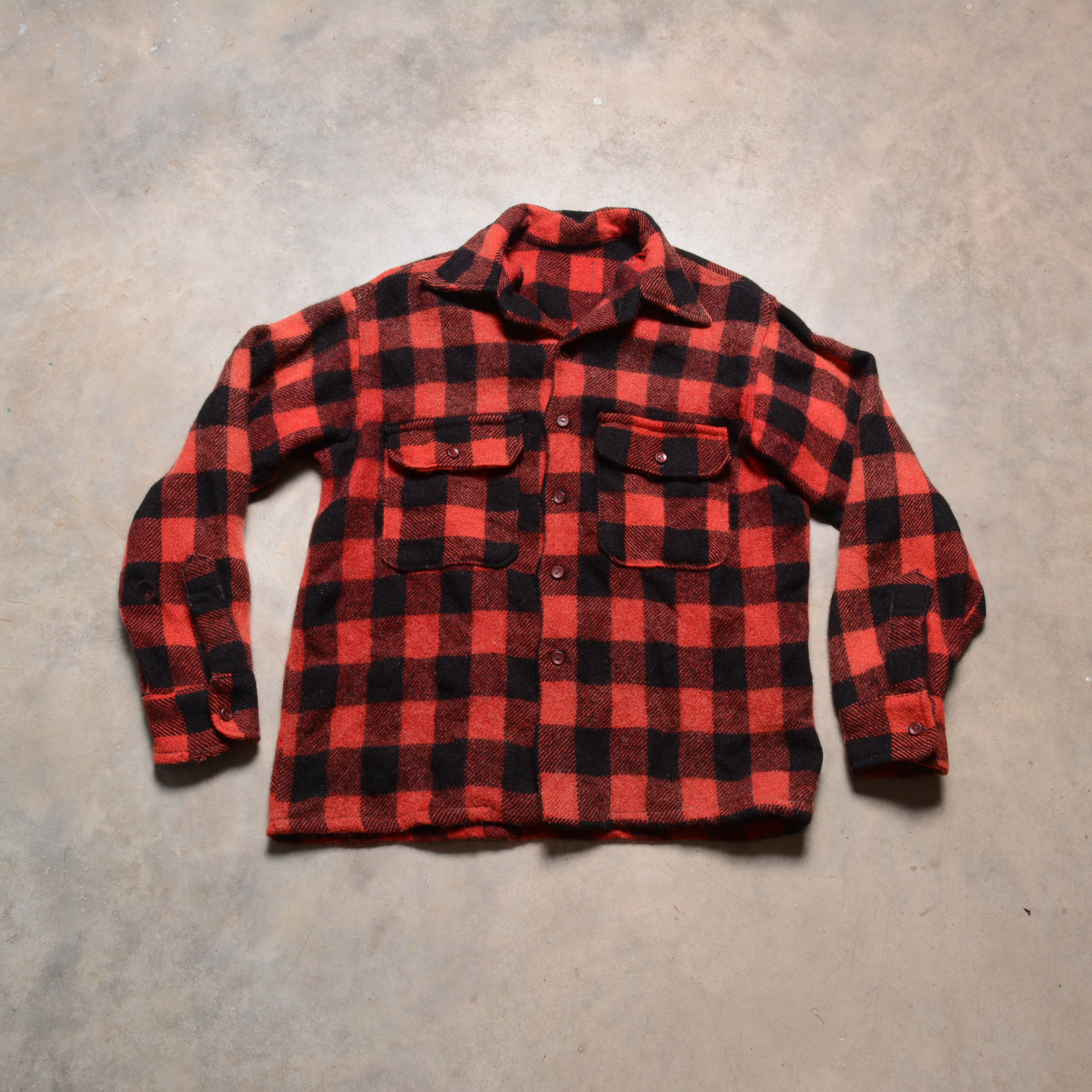 Vintage 50s 60s CPO Wool Flannel Shirt Red Black Plaid