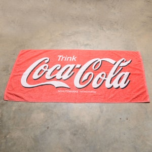 vintage 80s German Trink Coca-Cola towel beach ocean pool 1980 home decor