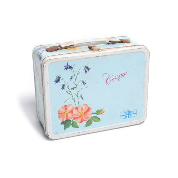 vintage 50s Corsage lunch box Thermos metal lunchbox