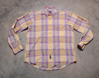 vintage 80s Gant button down shirt Foxhunt plaid 1980 men menswear M/L preppy trad dress shirt
