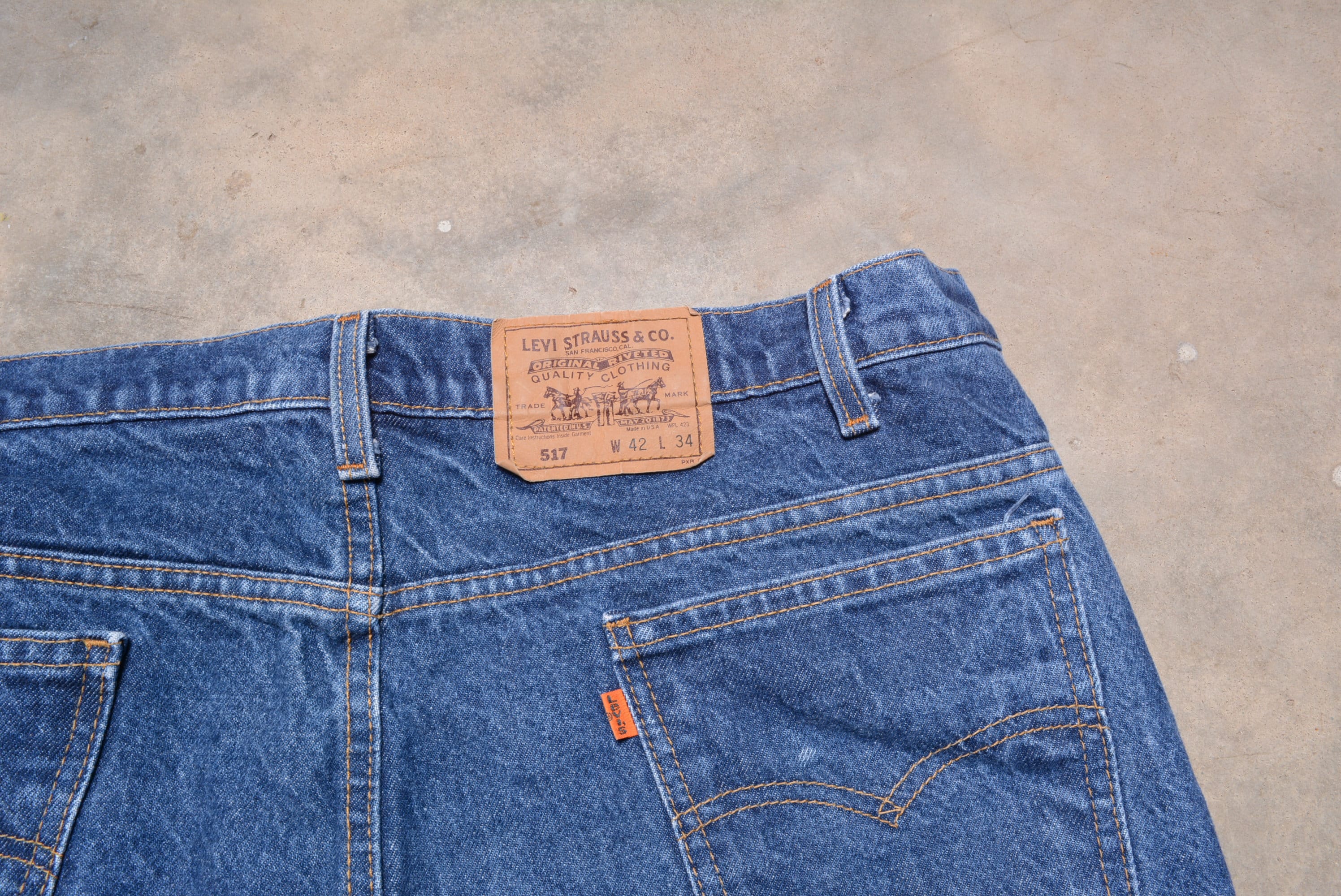 Vintage 70s 80s Levis 517 Jeans Straight Boot Cut Dark Wash Orange