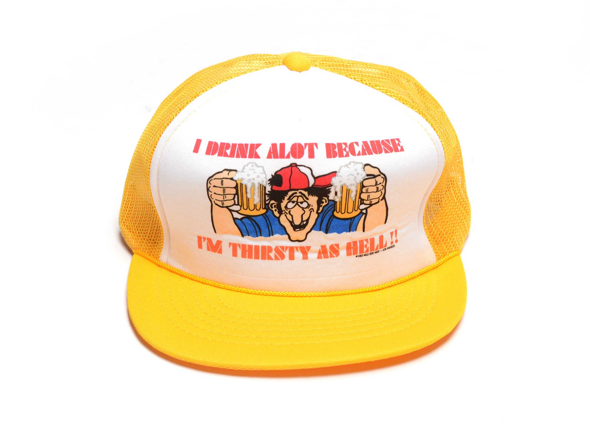 vintage 80s Wild Side trucker hat novelty mesh hat I Drink A Lot Because I'm Thirsty As Hell beer alcohol drinking bar bartender