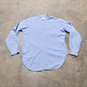 vintage 60s 70s Brooks Brothers Makers chambray shirt men menswear collarless detachable collar button down 16-36 L XL tall