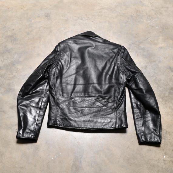 Vintage 70s Leather Motorcycle Jacket Park V Belt Waist 1970