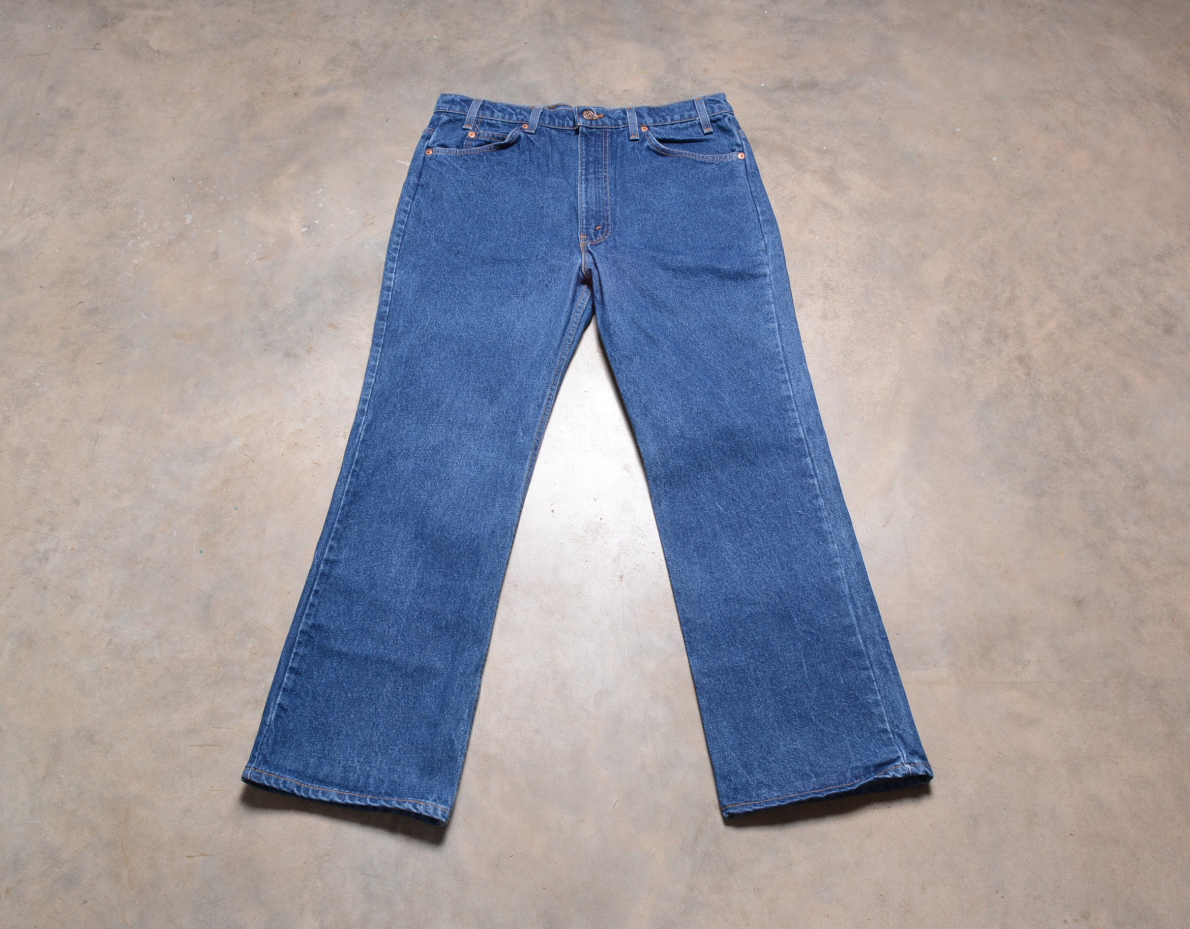 Vintage 70s 80s Levis 517 Jeans Straight Boot Cut Dark Wash Orange 