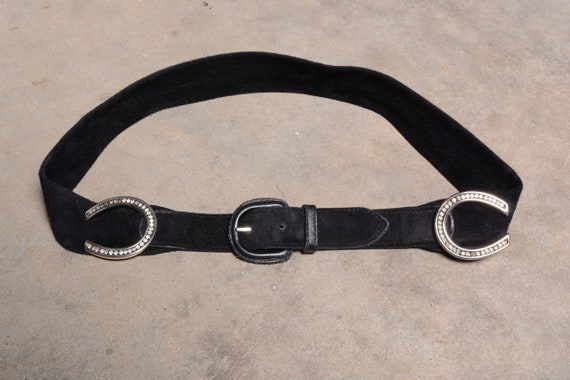 vintage Valentino belt black suede rhinestone hor… - image 2