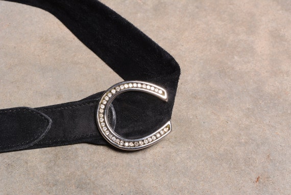 vintage Valentino belt black suede rhinestone hor… - image 3