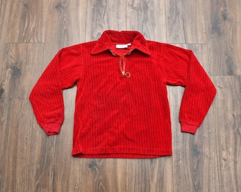 Vintage 60-70-tals velourskjorta med dragkedja, 1/4-dels dragkedja, ungdom, barn, pojke, flicka, vintage, storlek 18 L/XL, Andhurst