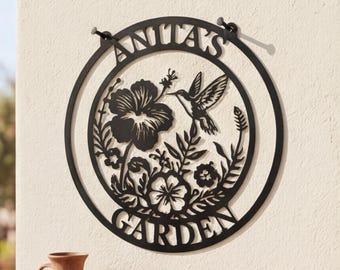Customized Bird Plaque, Hummingbird Nature Decor, Personalized garden sign, Unique yard gift, Nature entryway art, Floral Metal sign