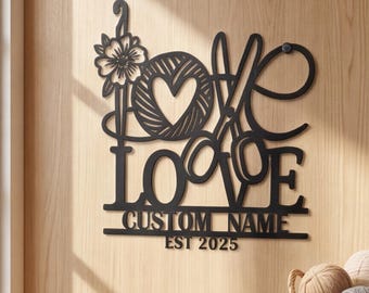 Personalized LOVE Metal Wall Art, Custom Craft Room Sign for Her, Unique Anniversary Gift, Handmade Sewing & Knitting Room Decor