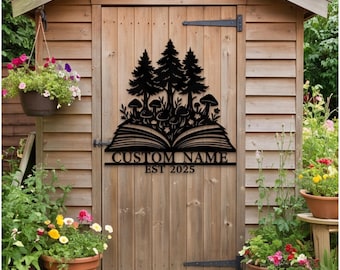Árbol de libros metálico personalizado, decoración de pared con temática de bosque literario, letrero personalizado para sala de estudio, adorno para rincón de lectura, regalo para amantes de la naturaleza y los libros.