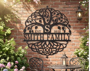 Aangepaste stamboom metalen bord, gepersonaliseerde levensboom letter S kunst, sentimenteel Moederdag verjaardagscadeau voor moeder, decor familie erfgoed