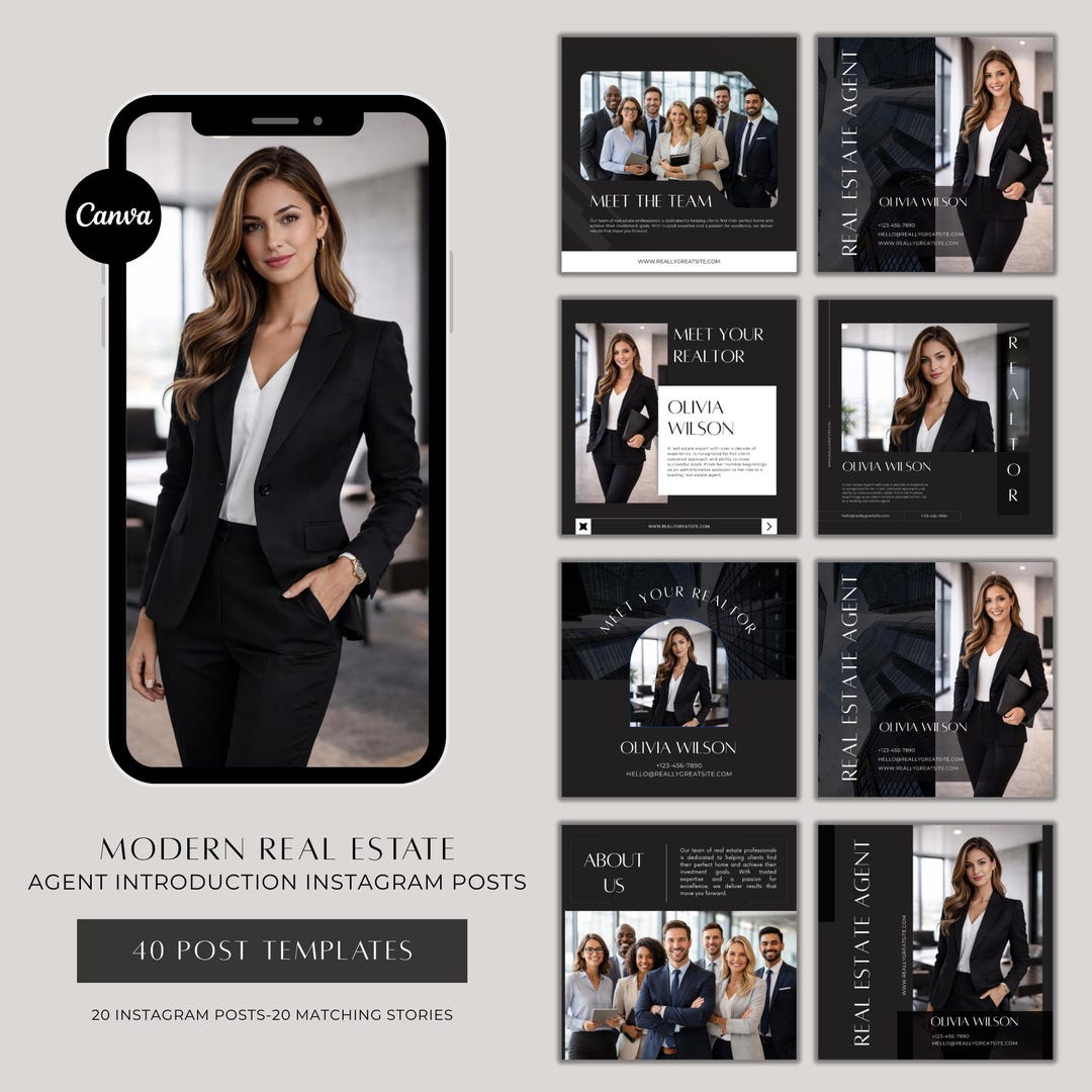 Luxury Real Estate Agent Canva Templates | 20 Editable Realtor ...