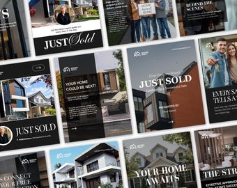 Just Sold Real Estate Carousel Template Canva Editable Realtor Instagram Post Sale Price Days on Market Agent Bundle 40 Slides
