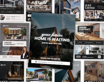Modelli Instagram per il settore immobiliare su Canva, Prossimamente Appena messo in vendita Venduto Open House Sotto contratto, Pacchetto social media per agenti immobiliari