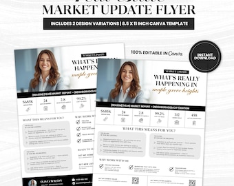 Real Estate Market Update Flyer Template, Editable Canva Realtor Marketing Report | Printable Market Report for Realtors