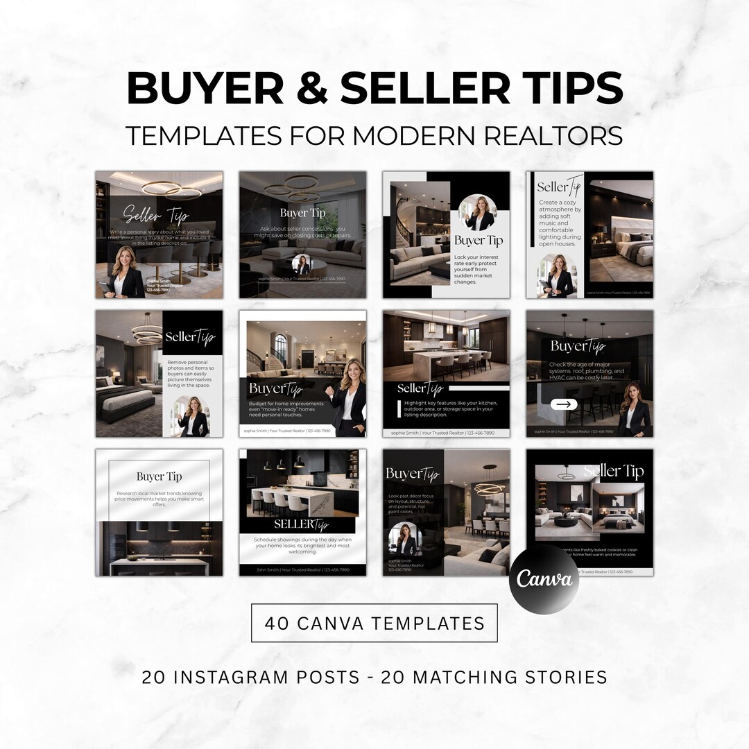 Real Estate Buyer and Seller Tips Canva Templates | Realtor Social ...